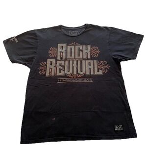 Rock Revival T-Shirt Men's XL Black Graphic Print Crewneck Logo USA Distressed